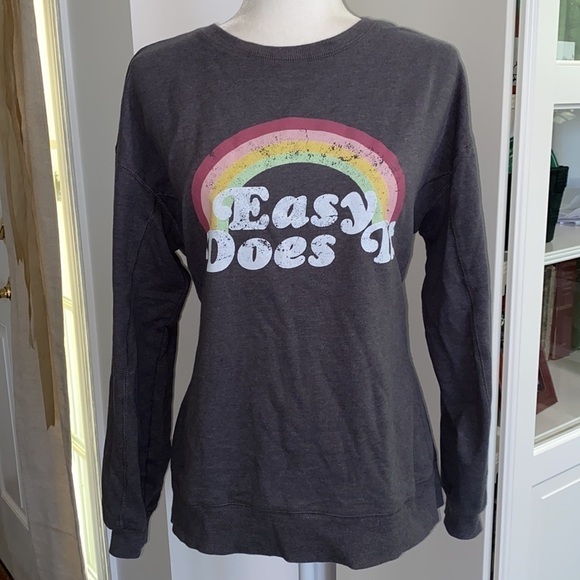 Wildfox EASY DOES IT Rainbow Crew Neck Top Shirt Cozy Soft Lounge Bohemian - Picture 5 of 14